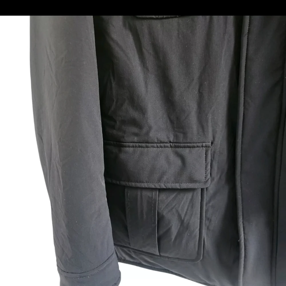 Tumi Mens Size Medium Reversible Wool Nylon Coat Jacket Overcoat Black Gray - Picture 4 of 13